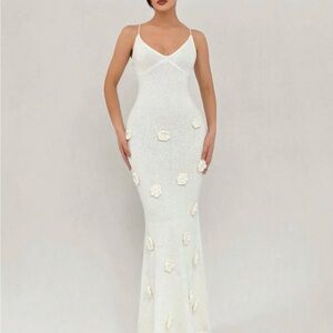 SHEIN White Floral Embellished Maxi Dress Small